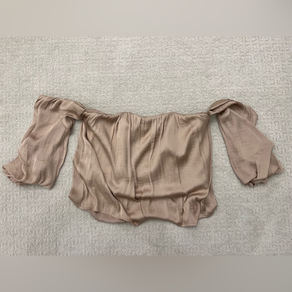 Bardot Pale Pink Silk Off the Shoulder Blouse Top Shirt